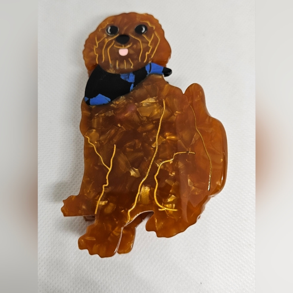 Solar Eclipse Goldendoodle Claw Hair Clip Hand painted